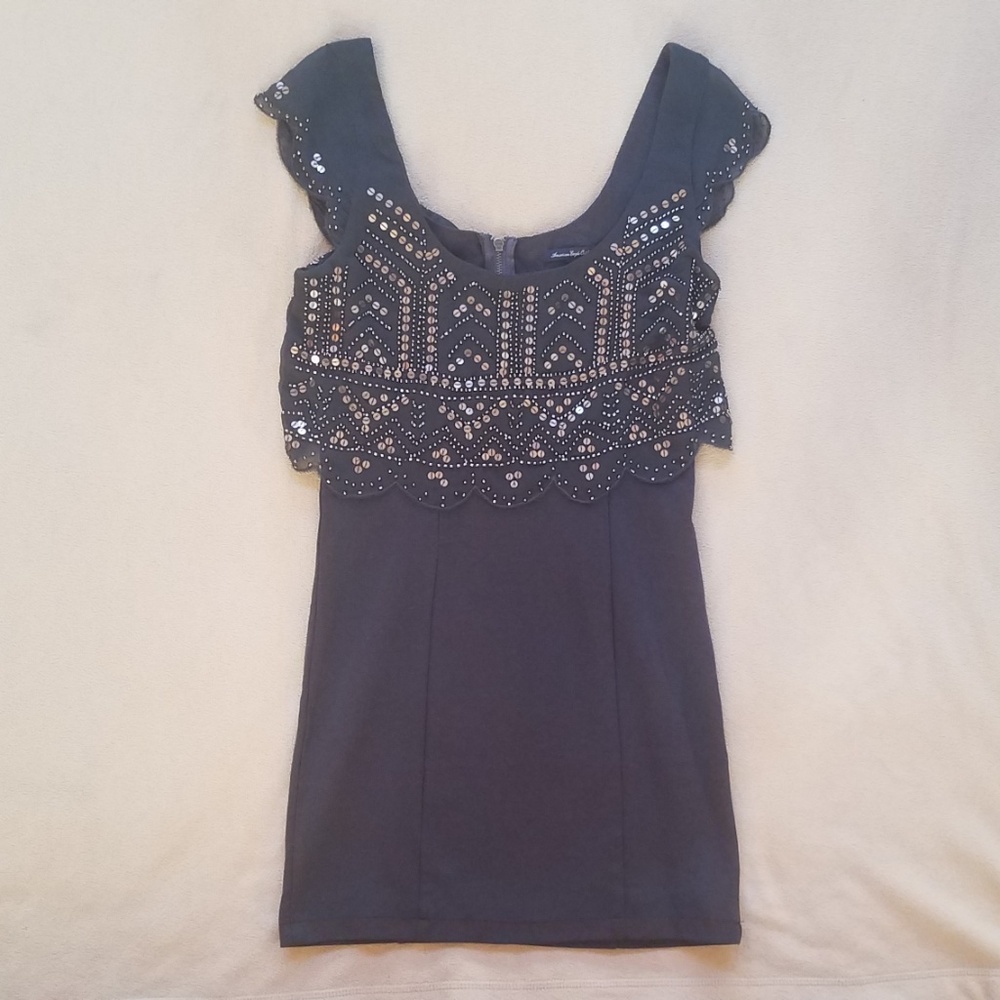 Sequin Beaded Gray Bodycon Dress xs American Eagle